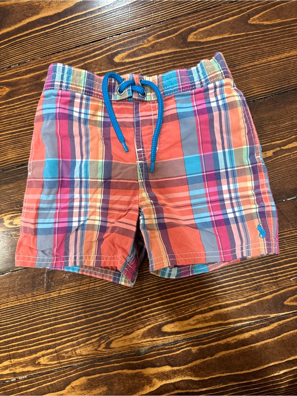 Ralph Lauren Plaid Swim Shorts in Coral, Blue & Pink